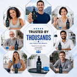 Valboren Labs botella junto a mano para escala y beneficio de tamaño práctico
