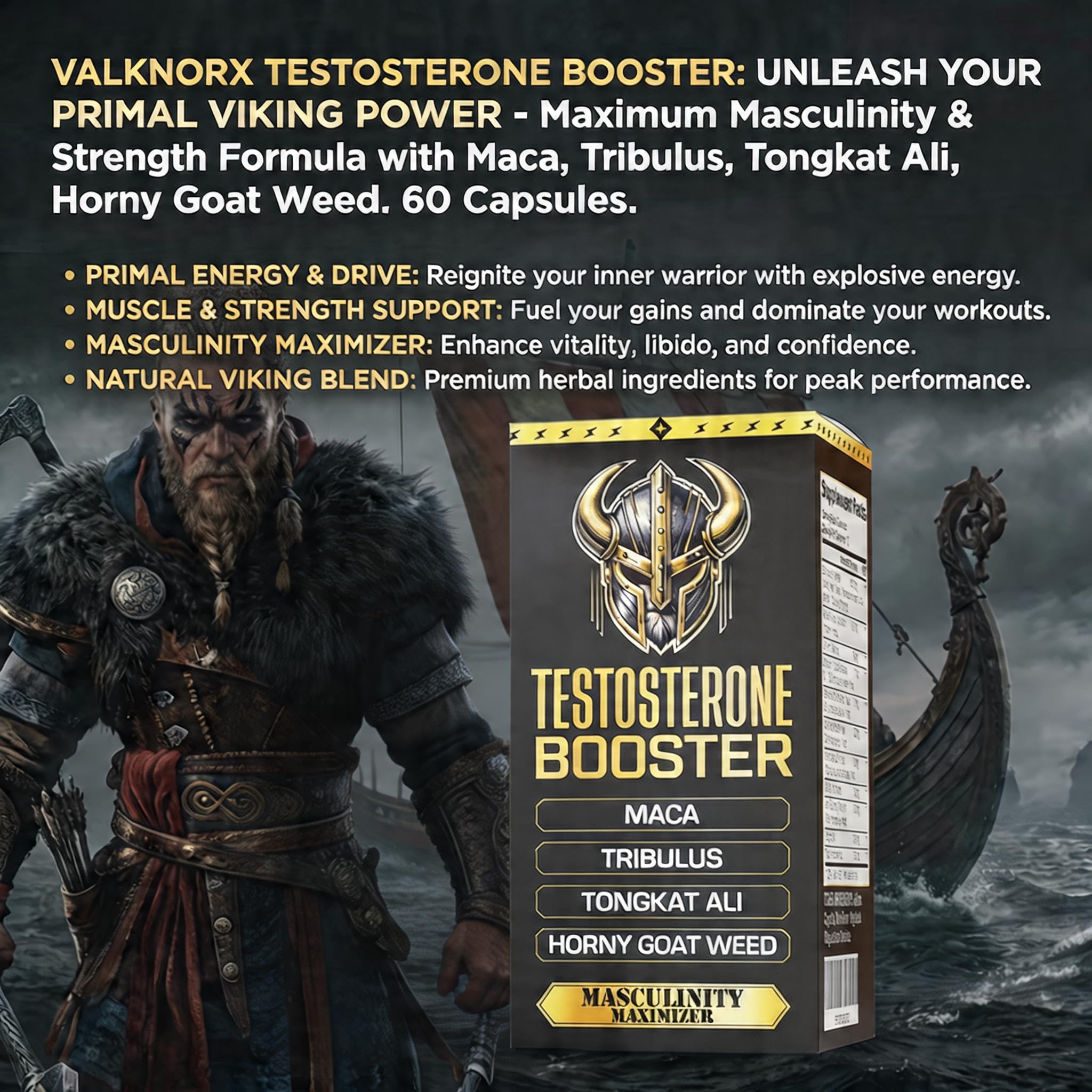 VALKNORX ingredientes clave (Tongkat Ali, Maca) ilustrando origen natural