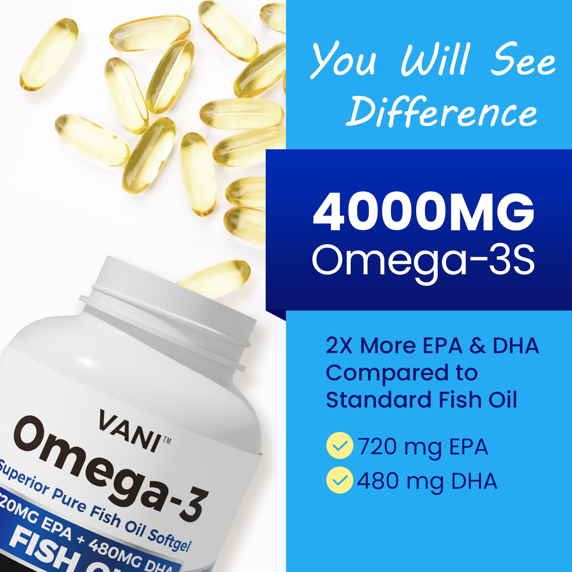 VANI estilo de vida desayuno con cápsulas y alimentos ricos en omega-3