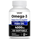 VANI frasco frontal mostrando 180 cápsulas y alta concentración omega-3