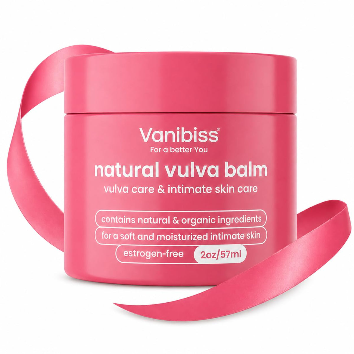 Vanibiss empaque frontal mostrando bálsamo íntimo y beneficio hidratante