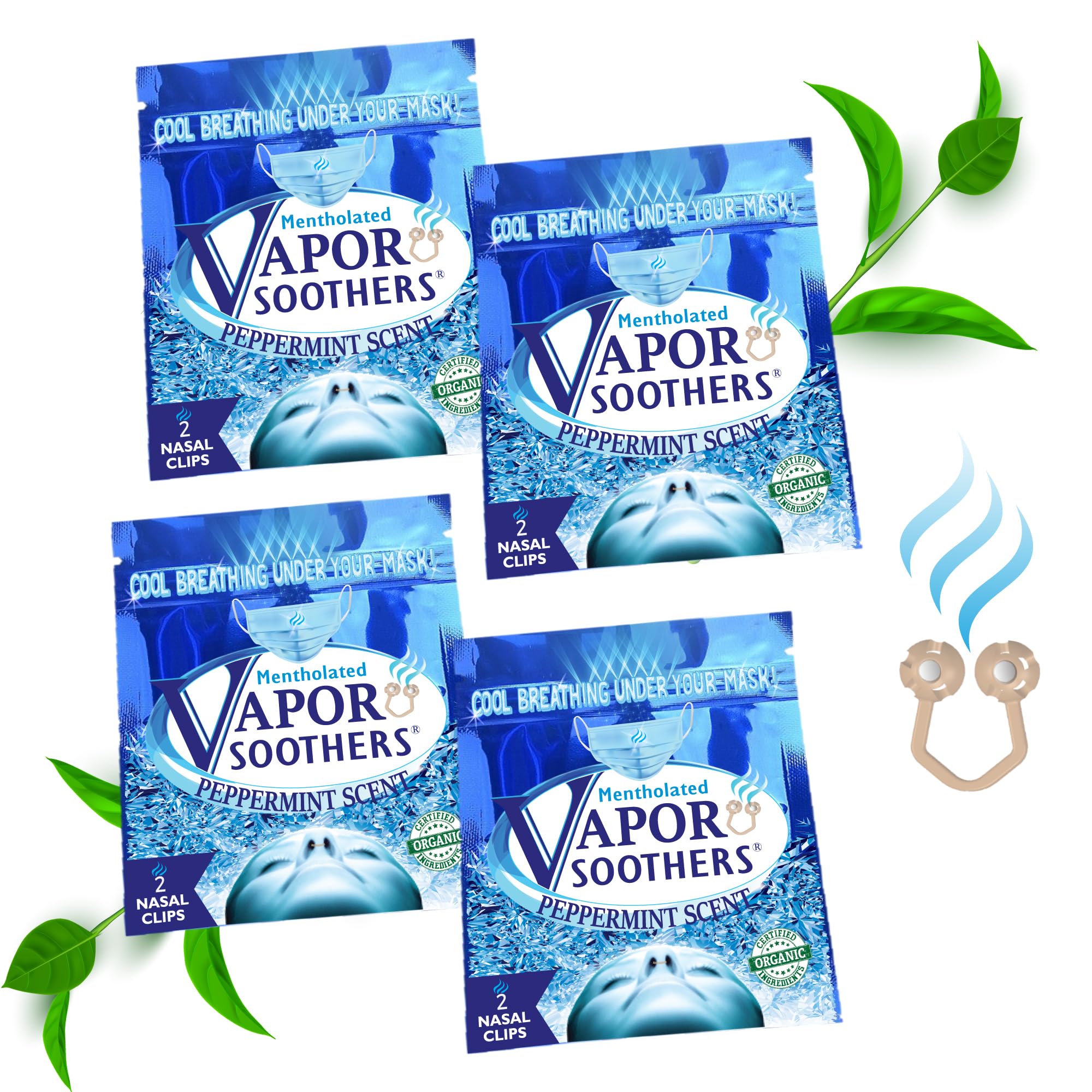 Vapor Soothers empaque frontal mostrando pouches y beneficios visibles