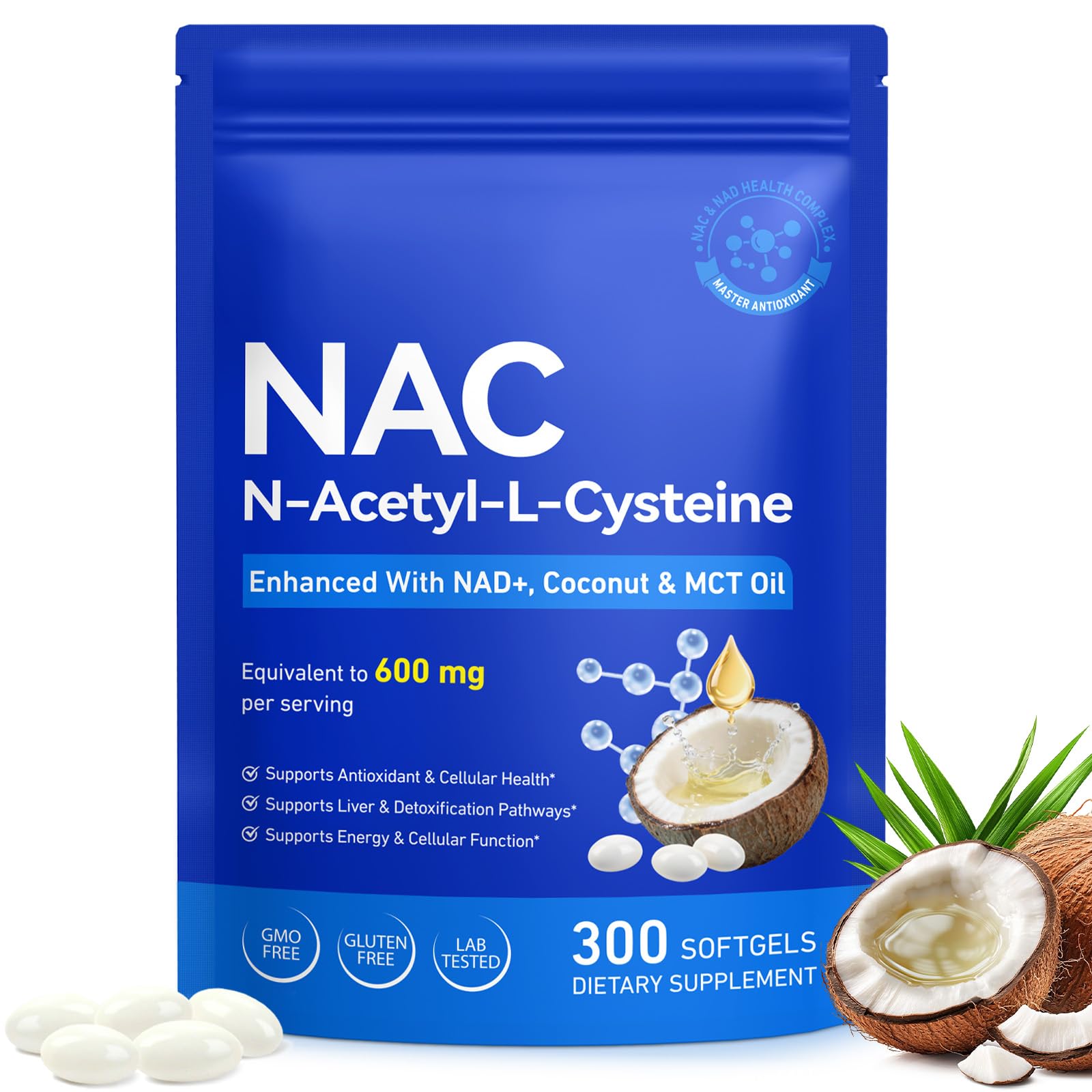Vawcrn envase frontal de NAC 600 mg, presentación de 300 cápsulas para ahorro