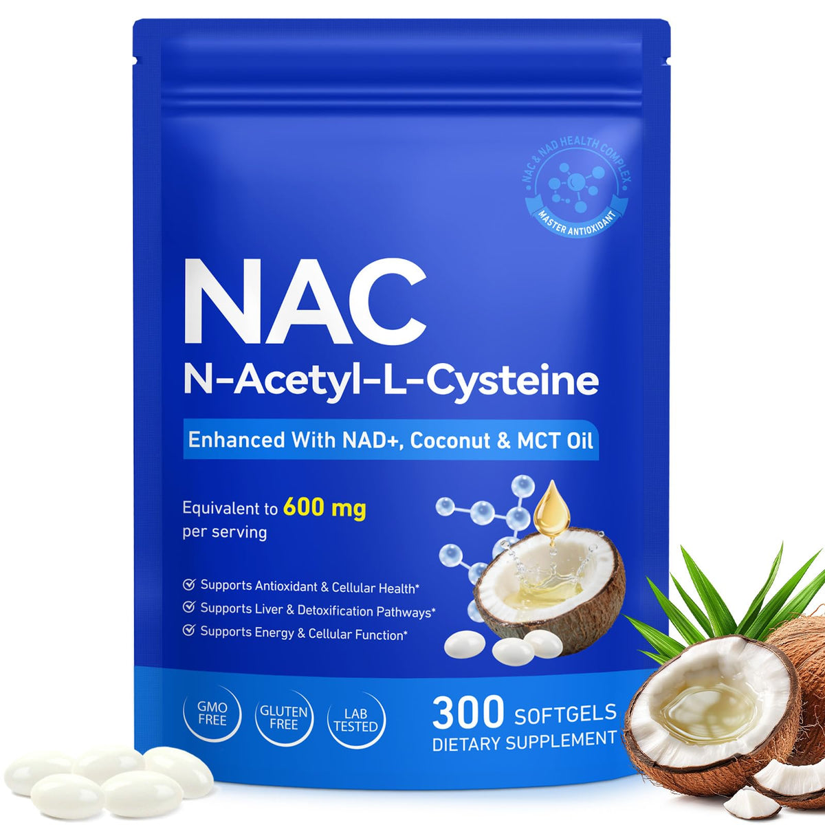 Vawcrn envase frontal de NAC 600 mg, presentación de 300 cápsulas para ahorro