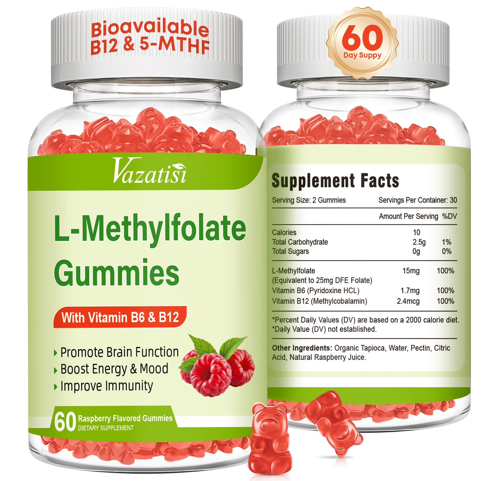 Vazatisi frasco frente mostrando 120 gomitas, fácil identificación del producto