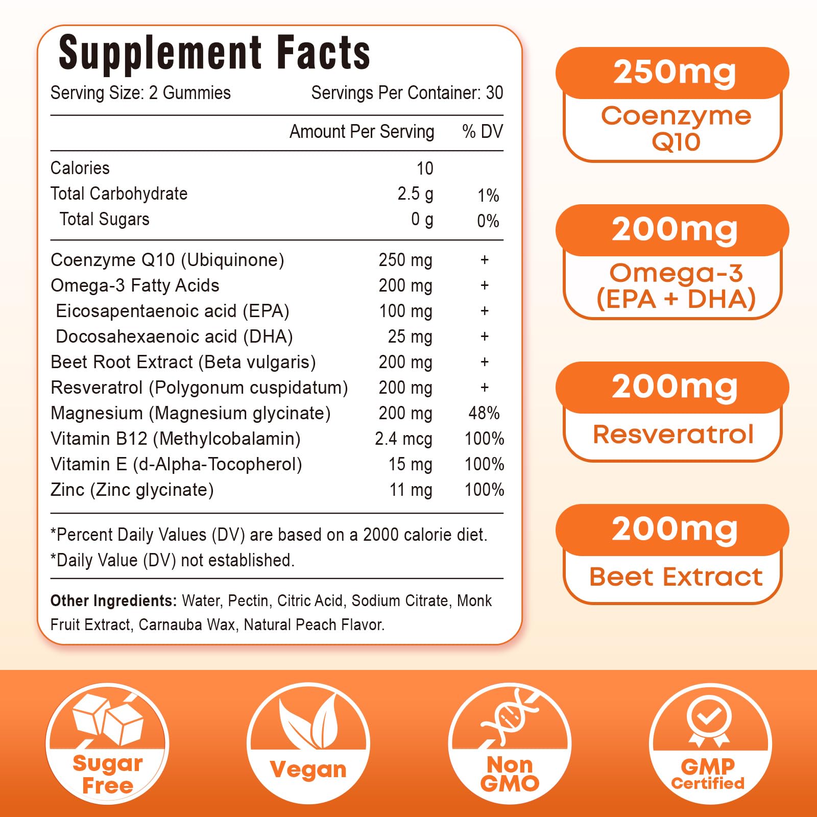 Vazatisi ingredientes clave sobre mesa: CoQ10, Omega-3 y resveratrol, apoyo integral