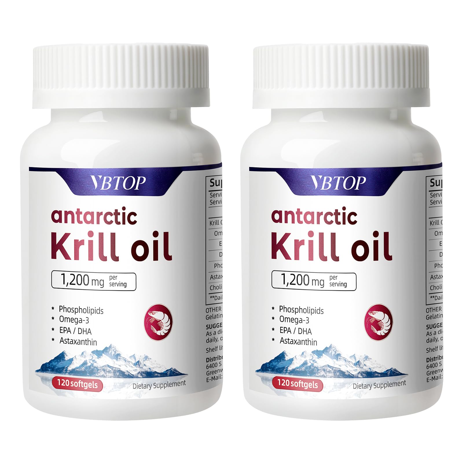 VBTOP envase frontal de kril 240 perlas, aporta Omega‑3 y pureza