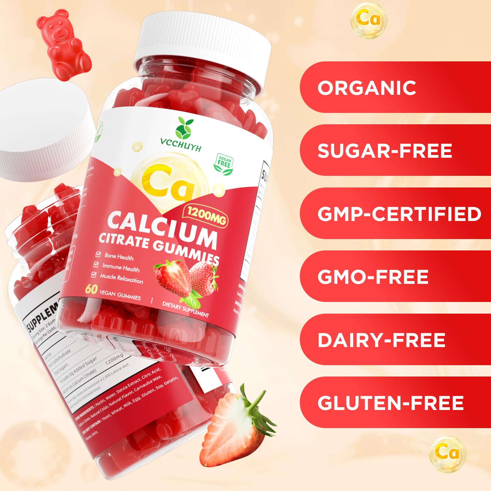 VCCHUYH primer plano de etiqueta nutricional indicando 1200 mg de calcio