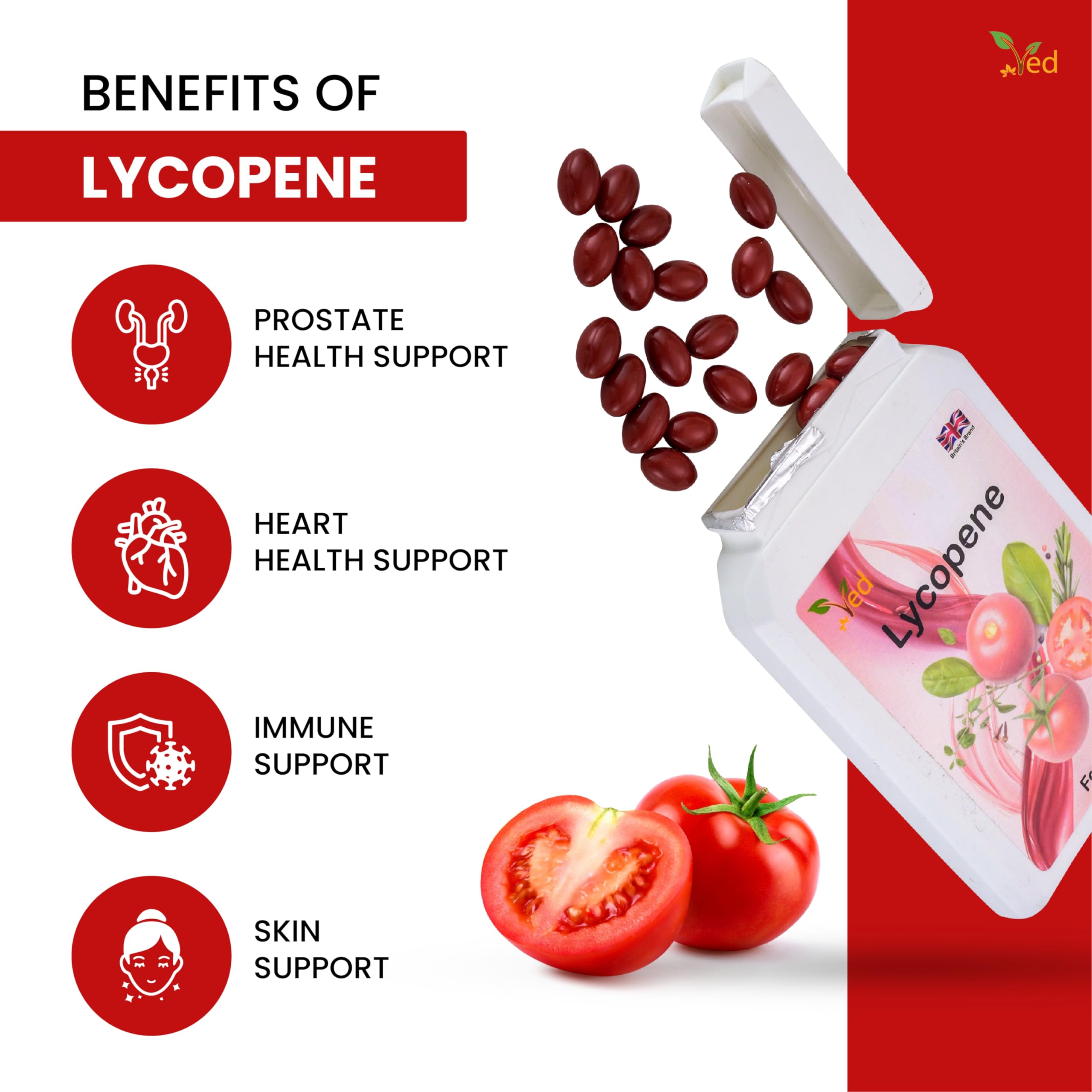 Ved lycopene pack de dos frascos mostrando suministro de seis meses