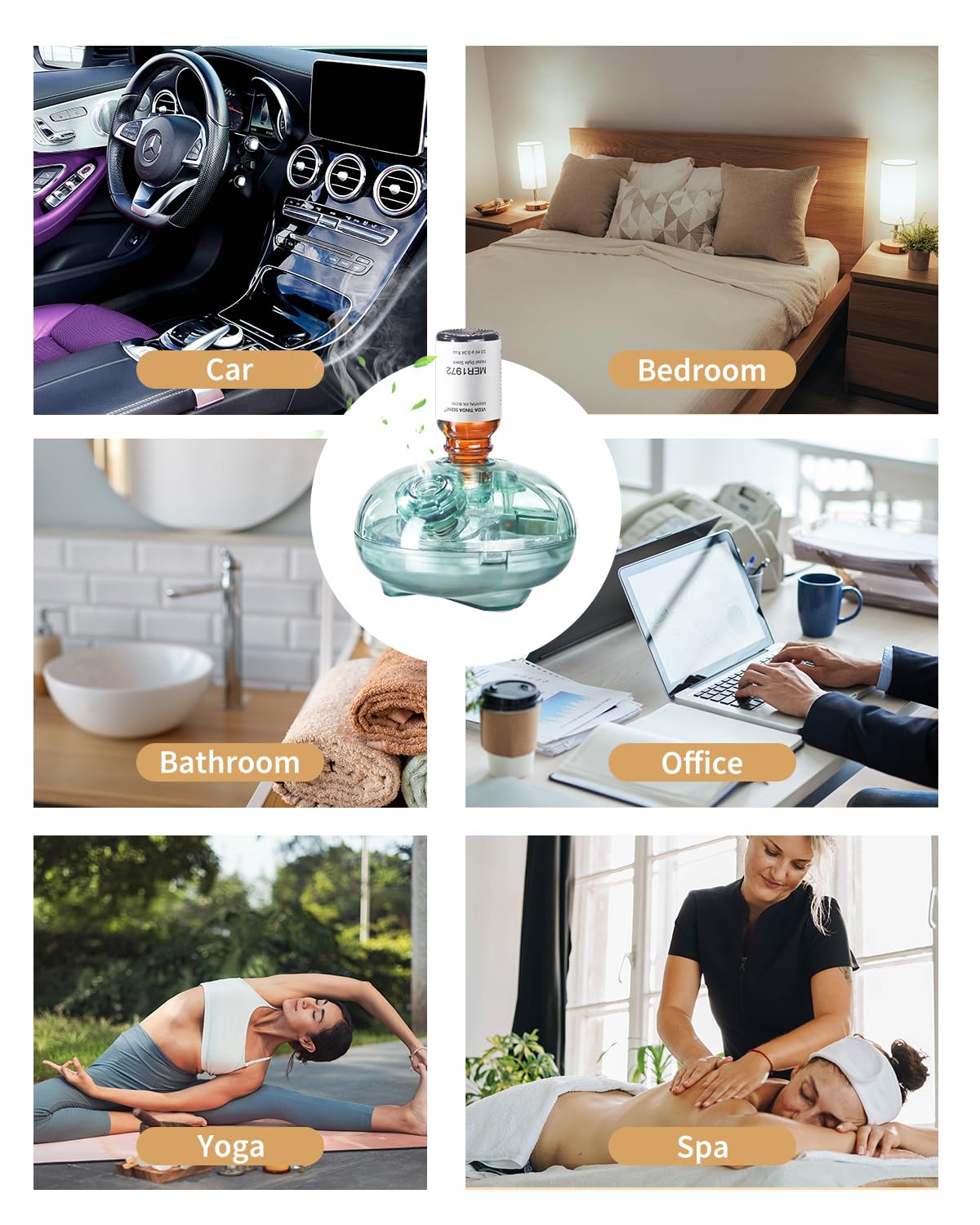 VEDA TINDA SCENT visual de escala con manos para entender tamaño portátil