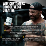 VEDGE creatina envase abierto mostrando polvo fino y consistencia