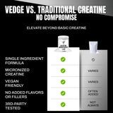 VEDGE creatina tamaño junto a objetos cotidianos para comparar volumen