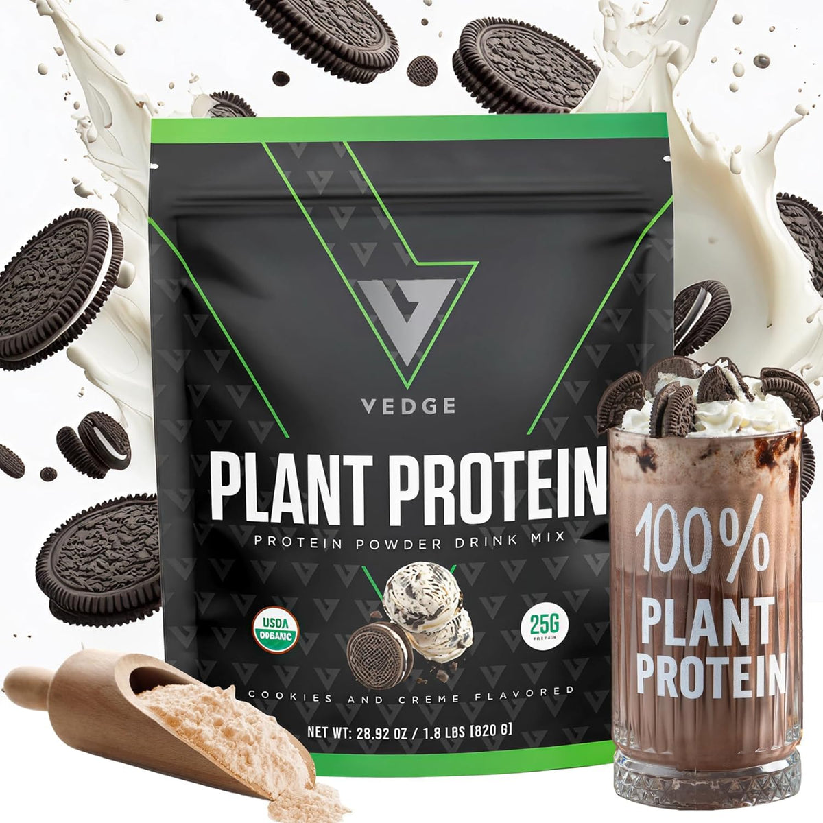 VEDGE frente del envase mostrando diseño y sabor Cookies and Creme