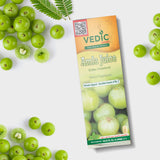 Vedic Juices etiqueta con información del producto y forma de uso