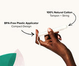 Veeda aplicador compacto sin BPA ilustrado para inserción cómoda y discreta
