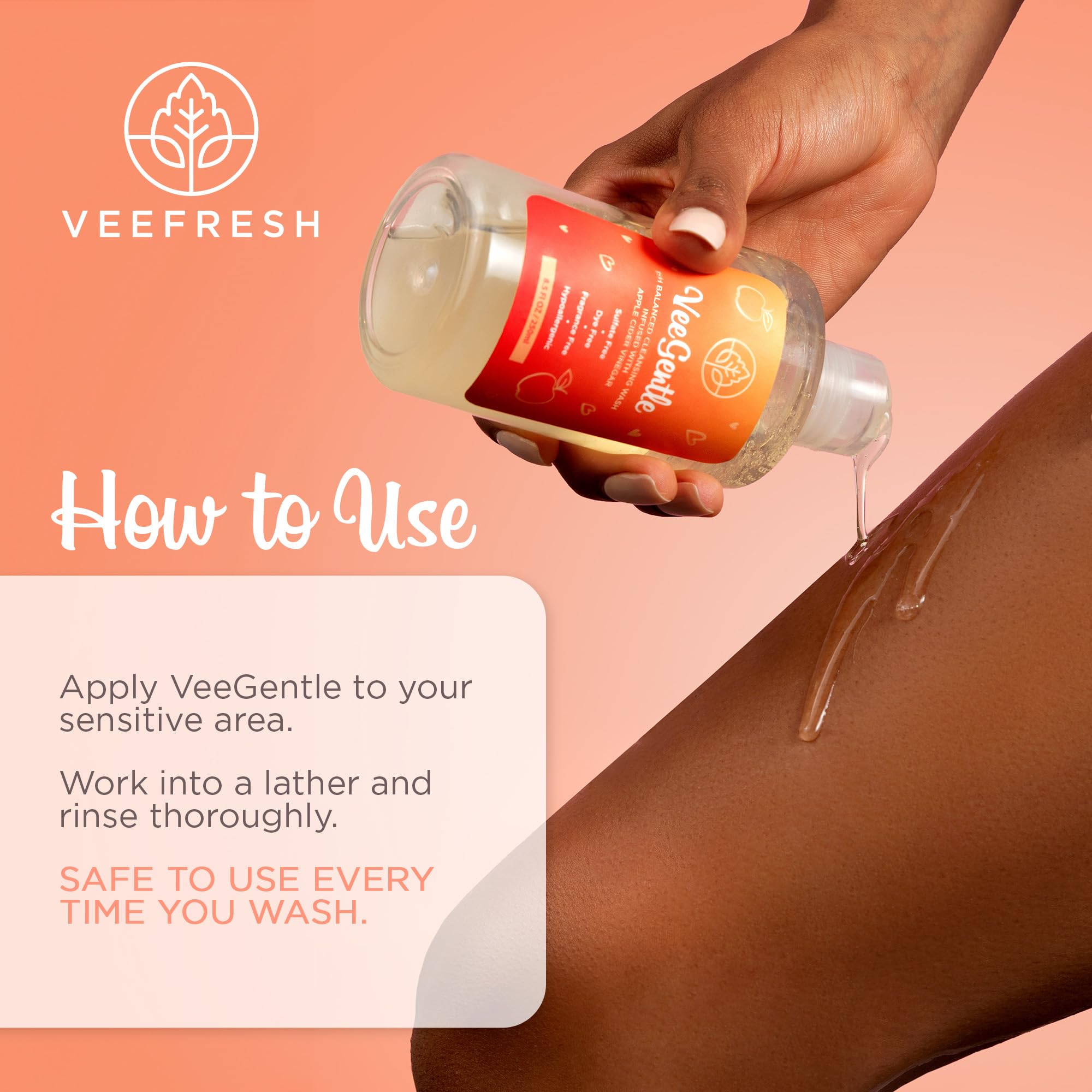VeeFresh VeeGentle aplicándose en ducha para limpieza íntima segura