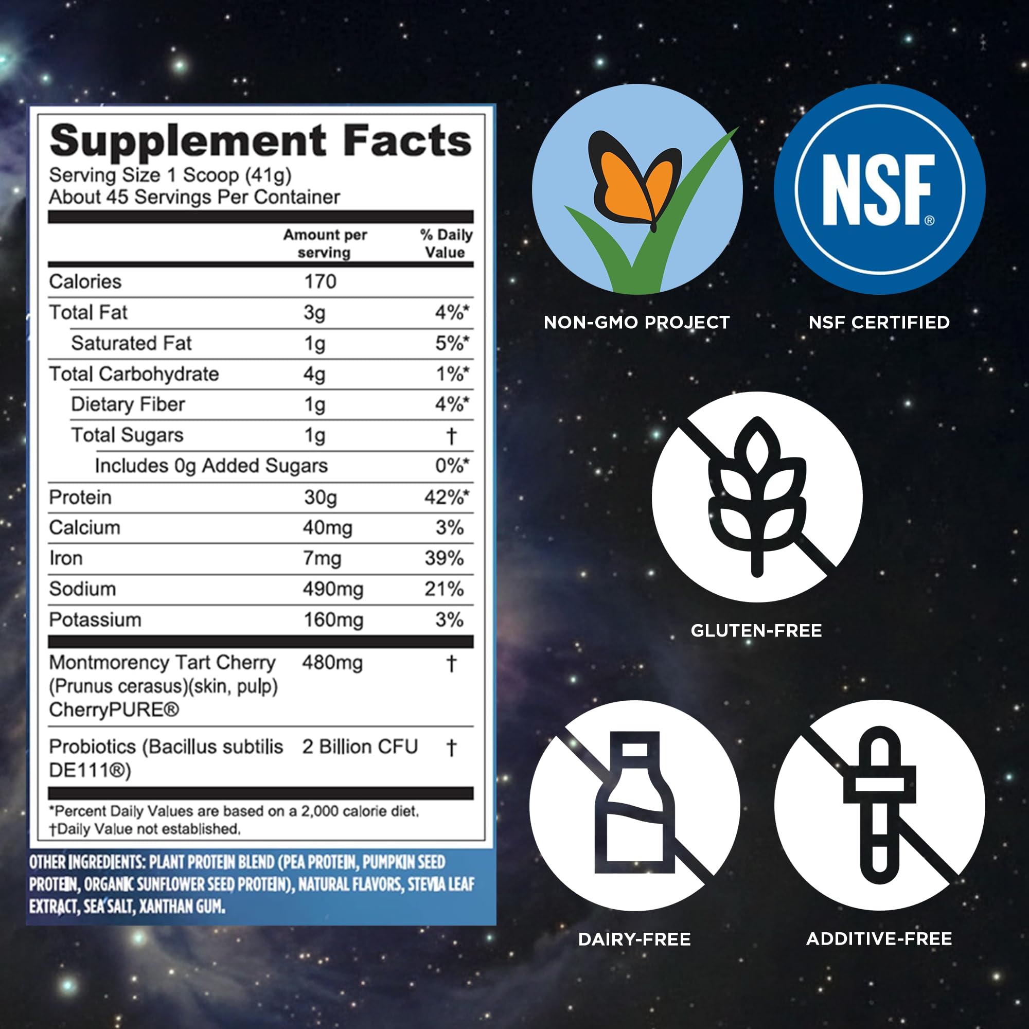 Vega cuchara con proteína mostrando la cantidad por porción y conveniencia