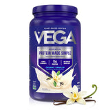 Vega envase frontal de proteína vainilla, envase claro y fácil de guardar