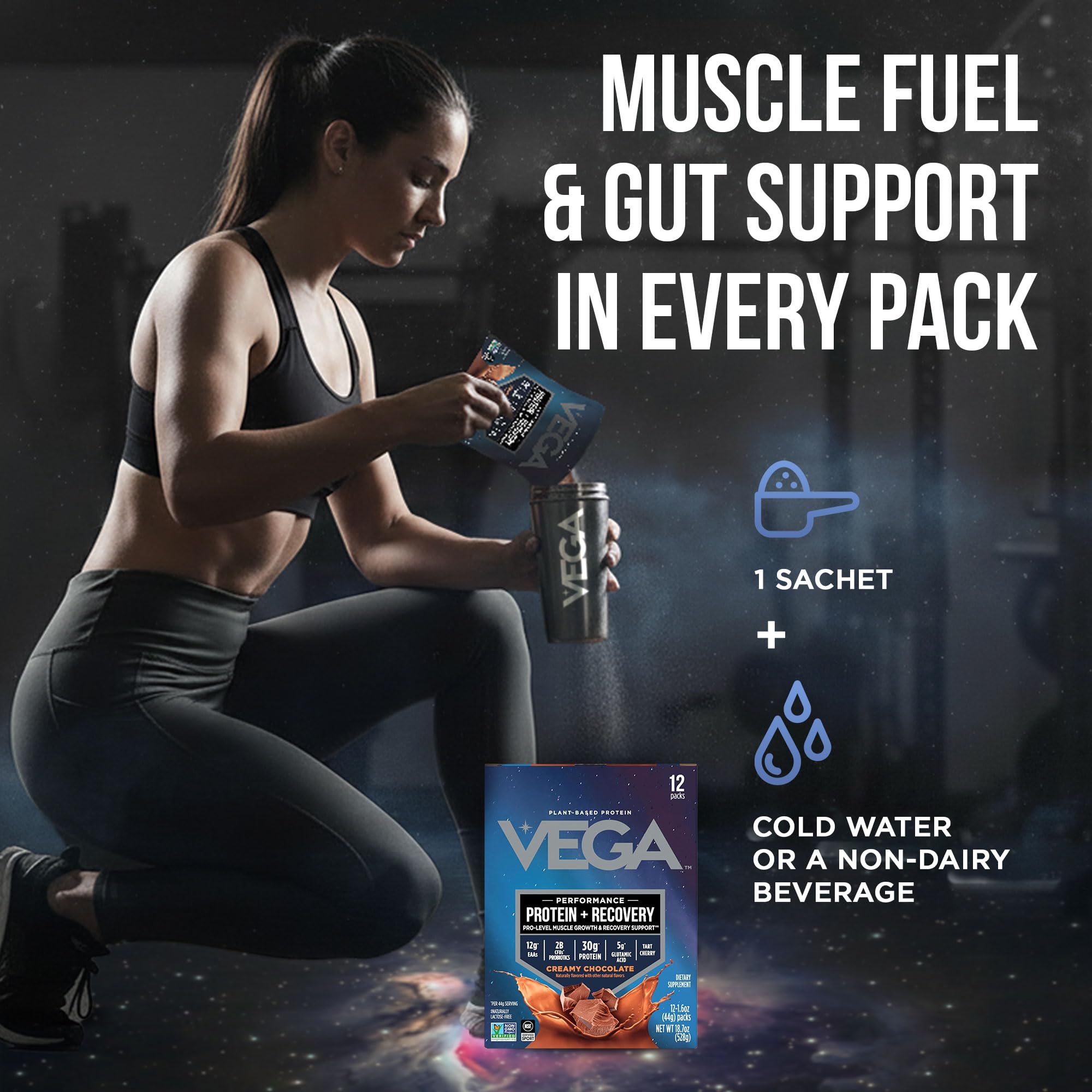 Vega etiqueta nutricional ampliada para revisar ingredientes y certificación NSF