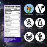 Vega etiqueta nutricional enfocada, información clara de 15 g proteína