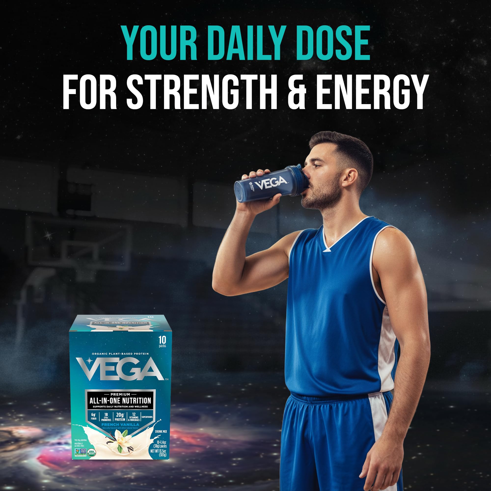 Vega etiqueta nutricional en primer plano indicando 20 g de proteína