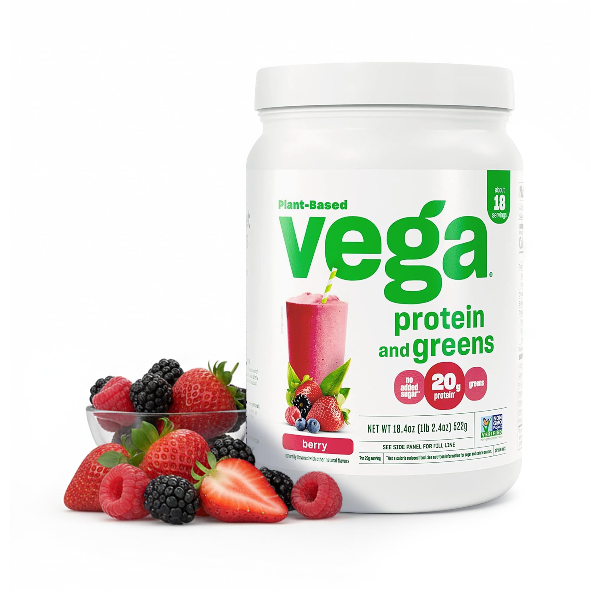 Vega envase frontal Berry mostrando el tamaño y beneficio práctico
