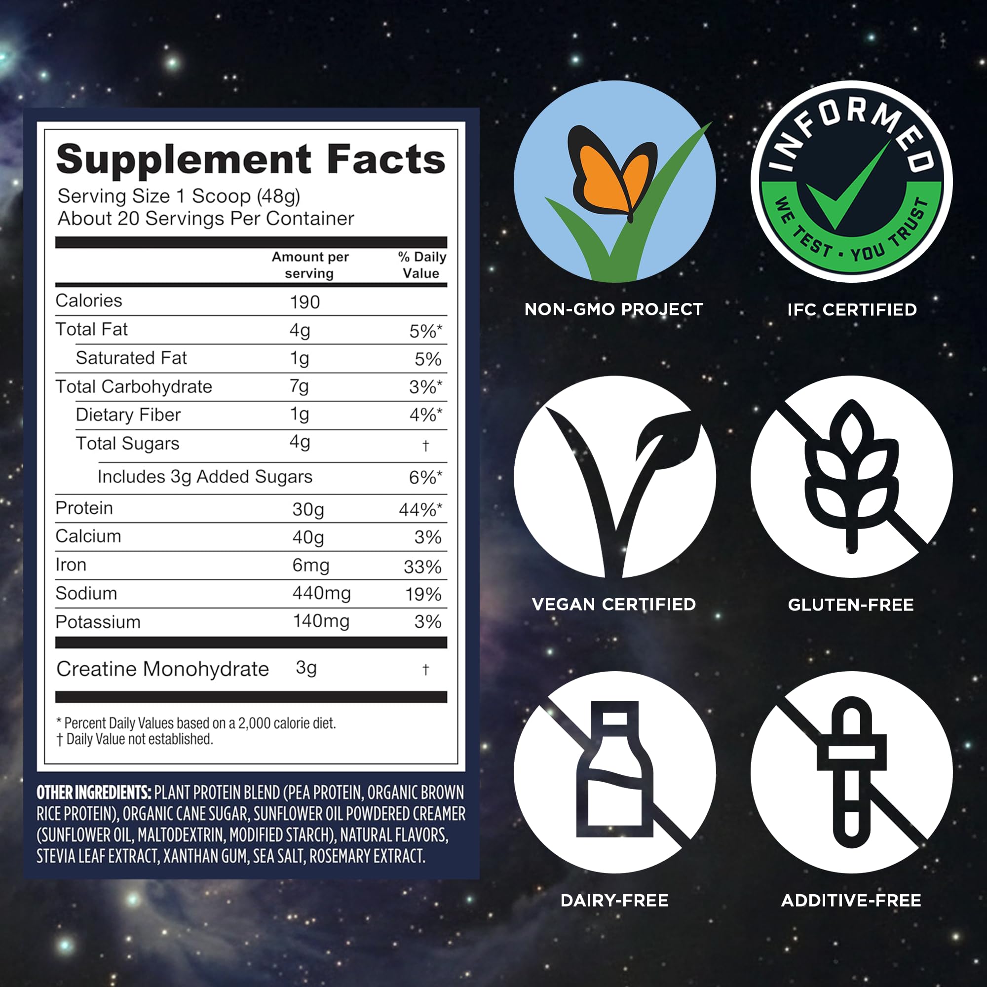 Vega etiqueta con ingredientes y información nutricional clara y transparente