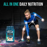 Vega mezcla con superalimentos visibles para nutrición completa