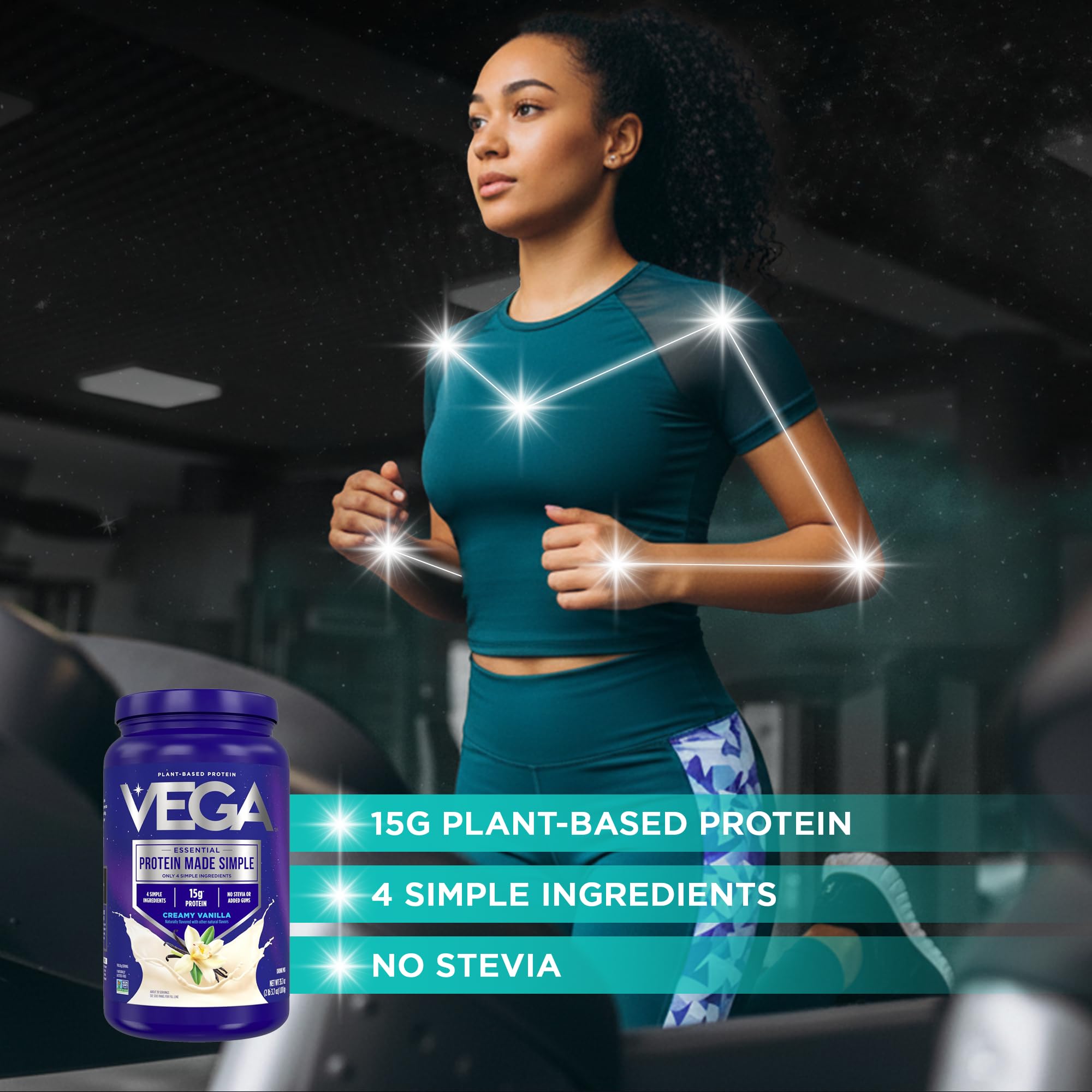 Vega cucharada medidora con polvo que aporta 15 g de proteína por ración