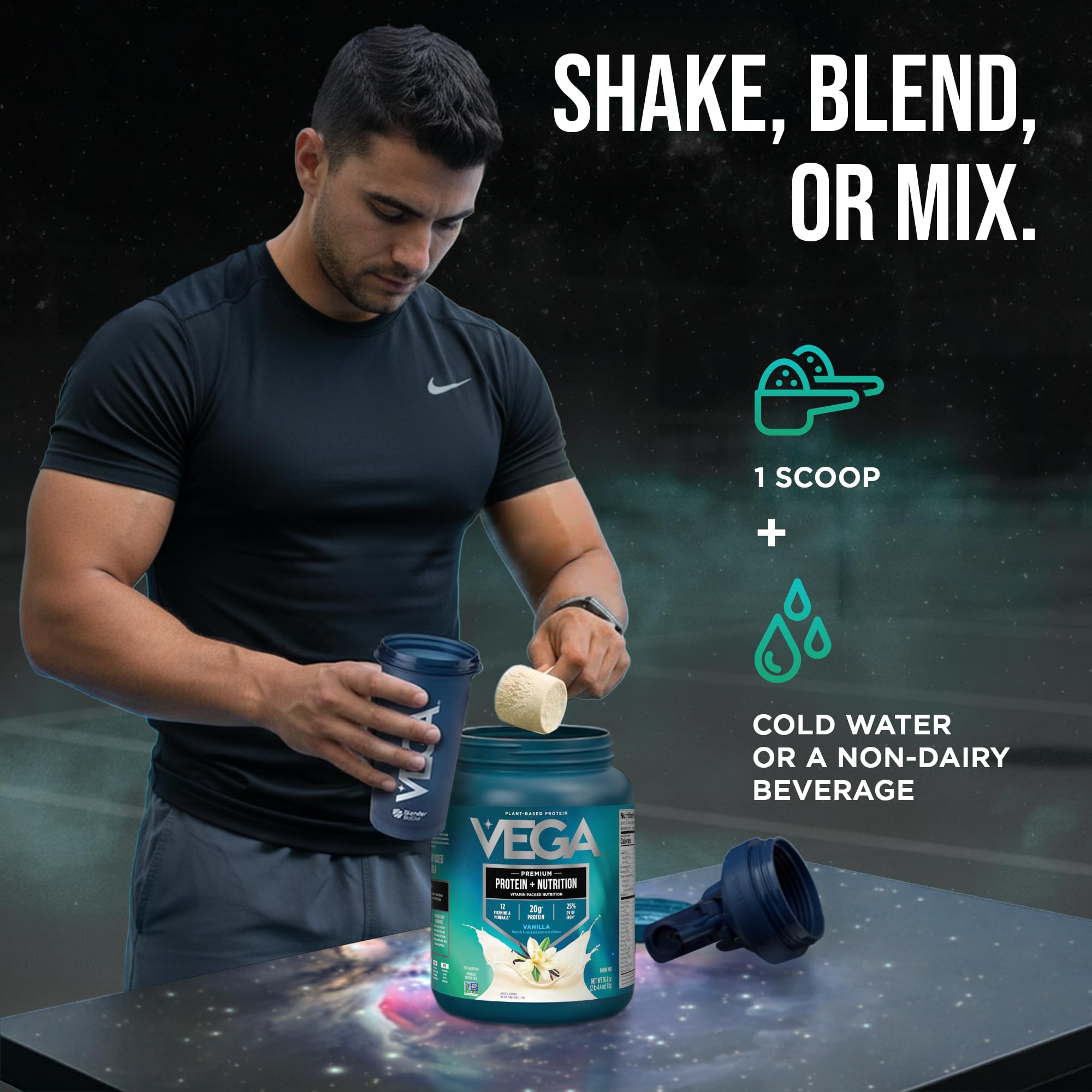 Vega polvo en cuchara detalle para apreciar finura y fácil disolución
