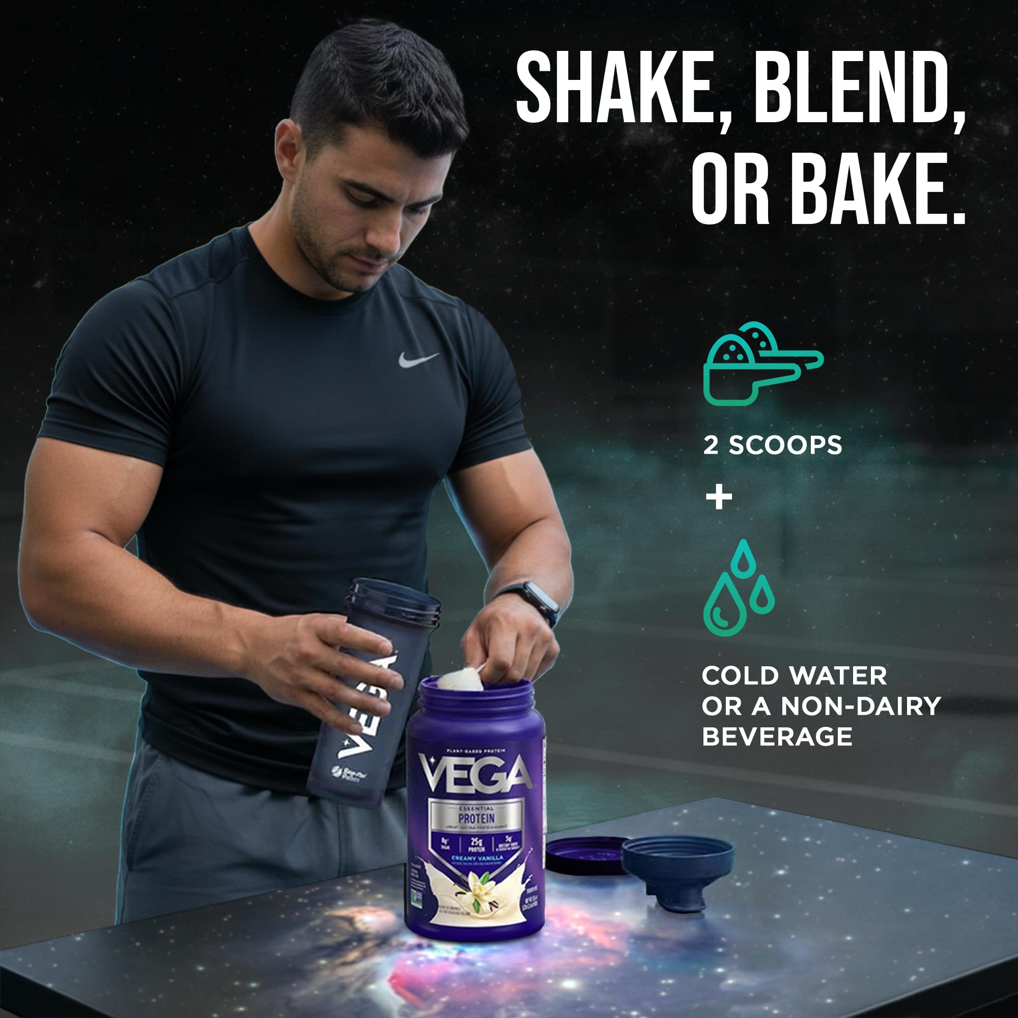 Vega comparación de porción con cuchara, 25g por servicio claro