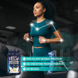 Vega cucharada sobre balanza mostrando 30 g por porción precisa
