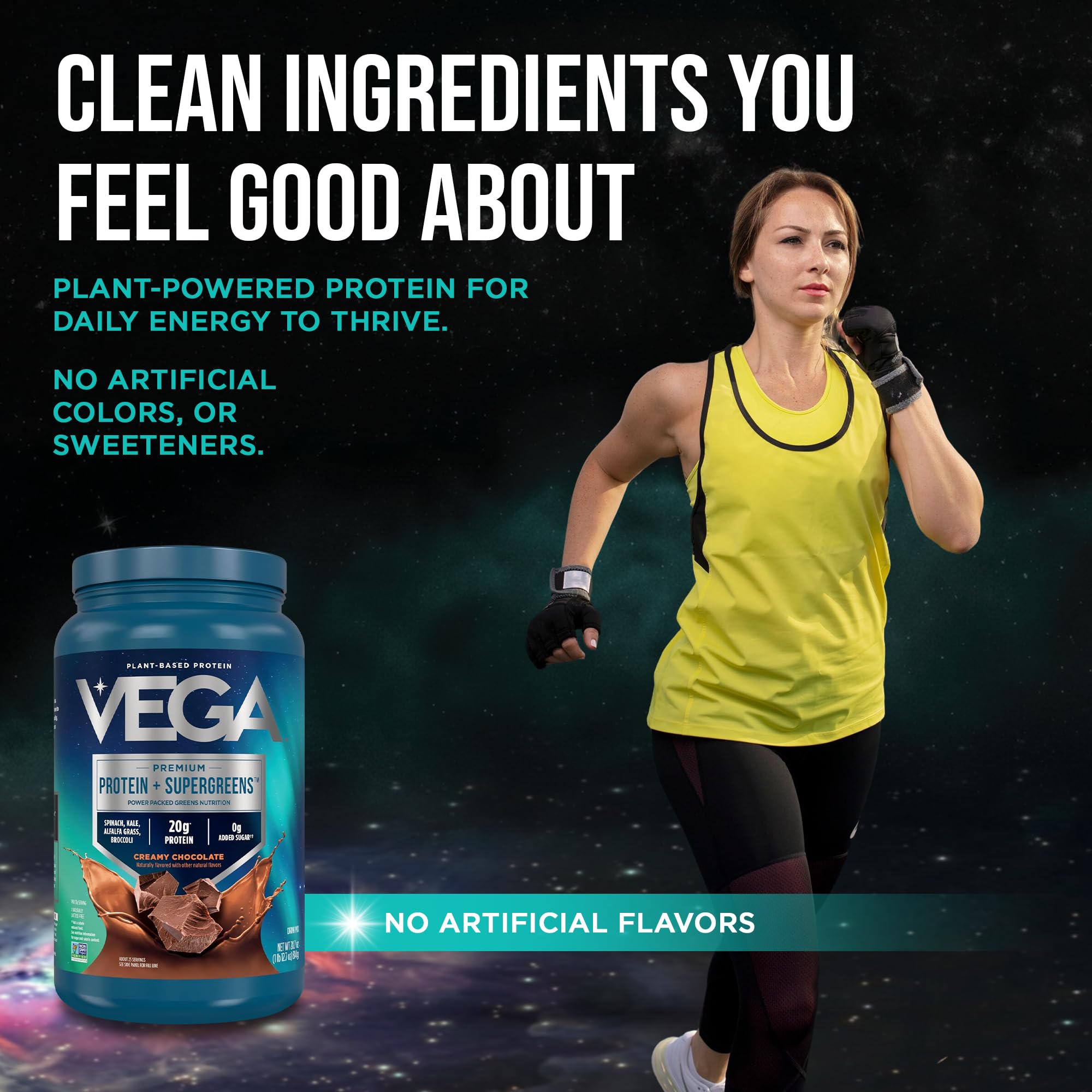 Vega producto en cocina junto a frutas para un estilo de vida saludable