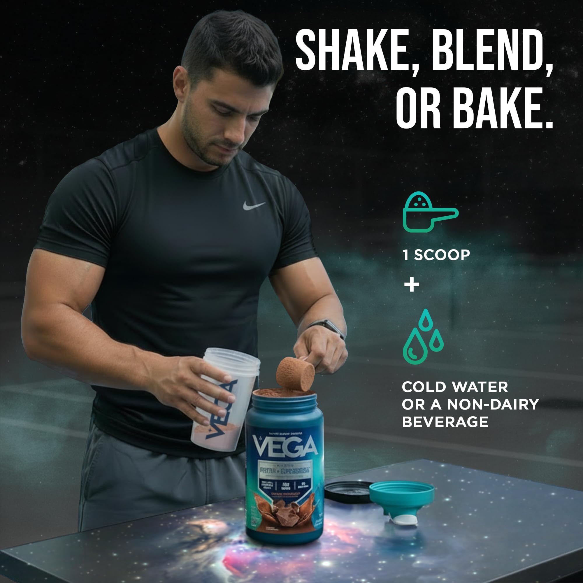 Vega etiqueta nutricional enfocada en 20 g de proteína por servicio