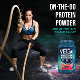 Etiqueta nutricional Vega con información de 20 g de proteína por servicio, transparencia