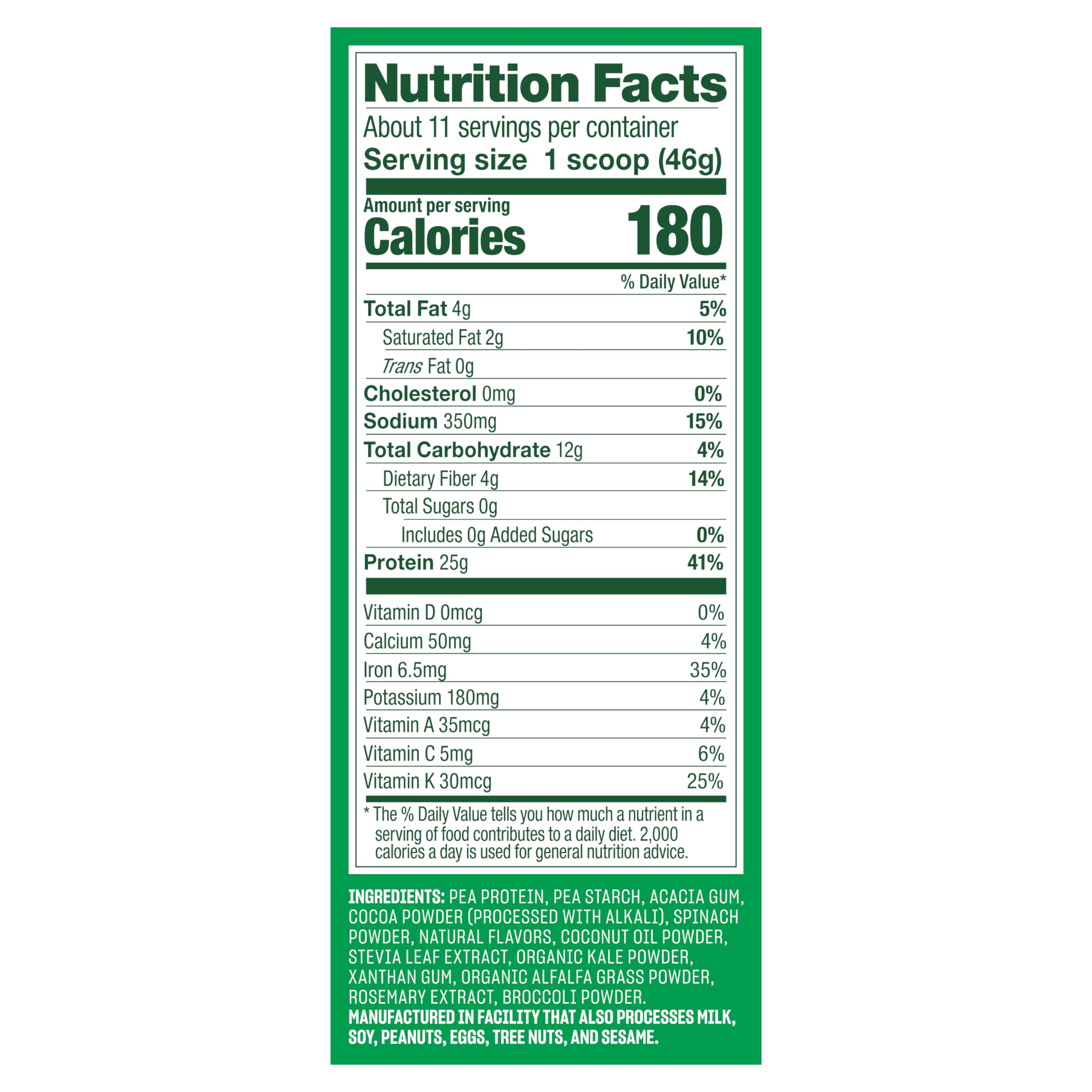 Vega polvo de Protein and Greens textura cremosa y mezcla fácil para batidos