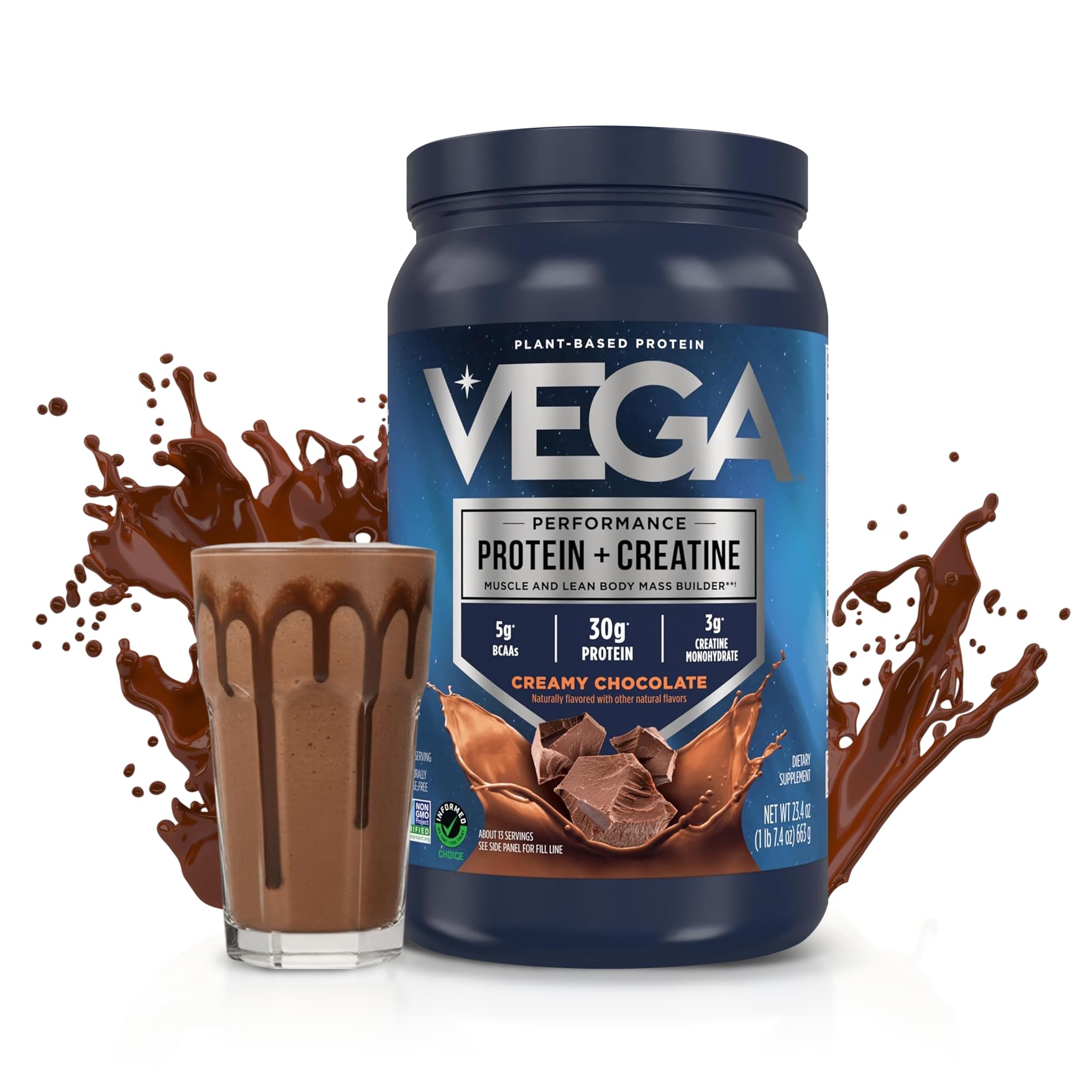 Vega polvo de proteína con textura fina de cacao que facilita mezclado sin grumos