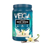 Vega proteína en polvo vista frontal mostrando envase y beneficios claros