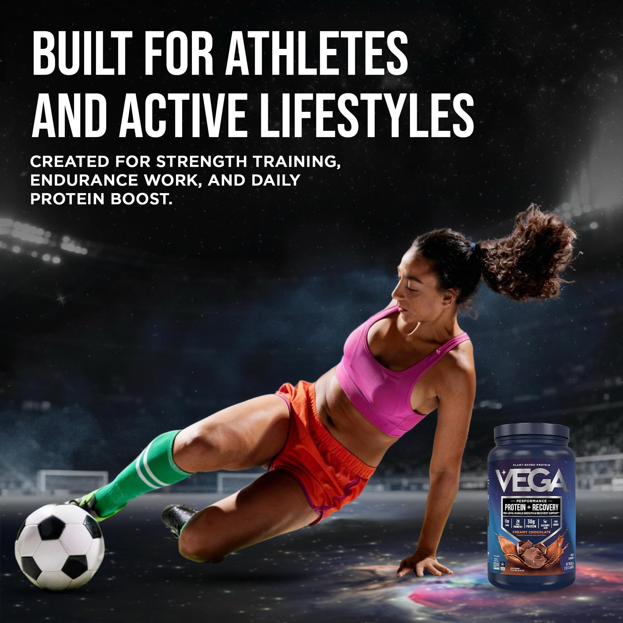 Vega producto en gimnasio con atleta bebiendo después de entrenar