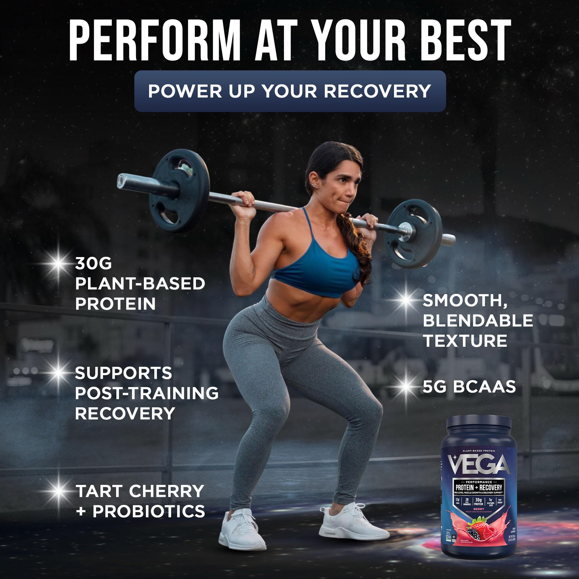 Vega vaso preparado Berry listo para recuperación post-entreno