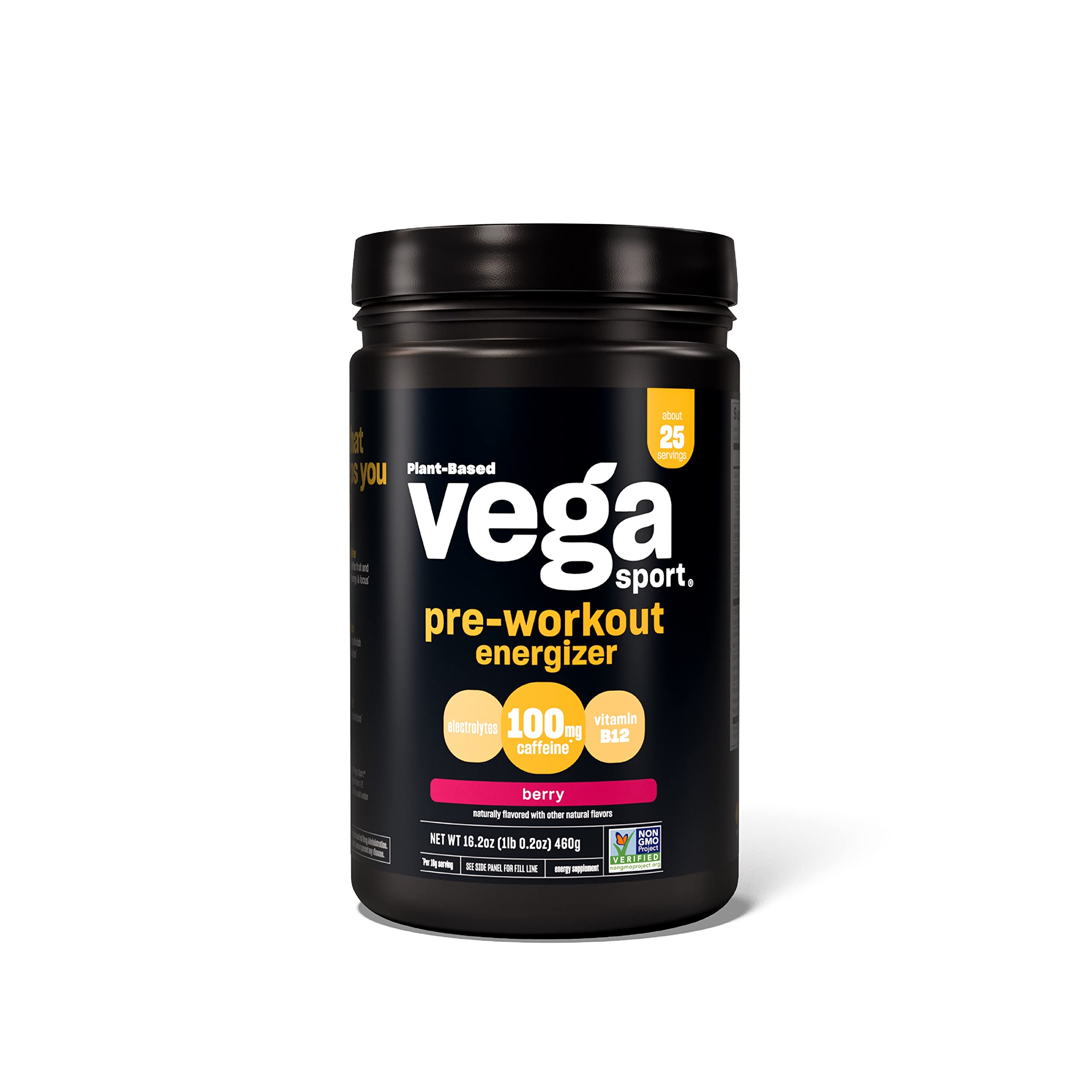 Vega Sport muestra el frente del empaque, energía vegana lista para entrenar