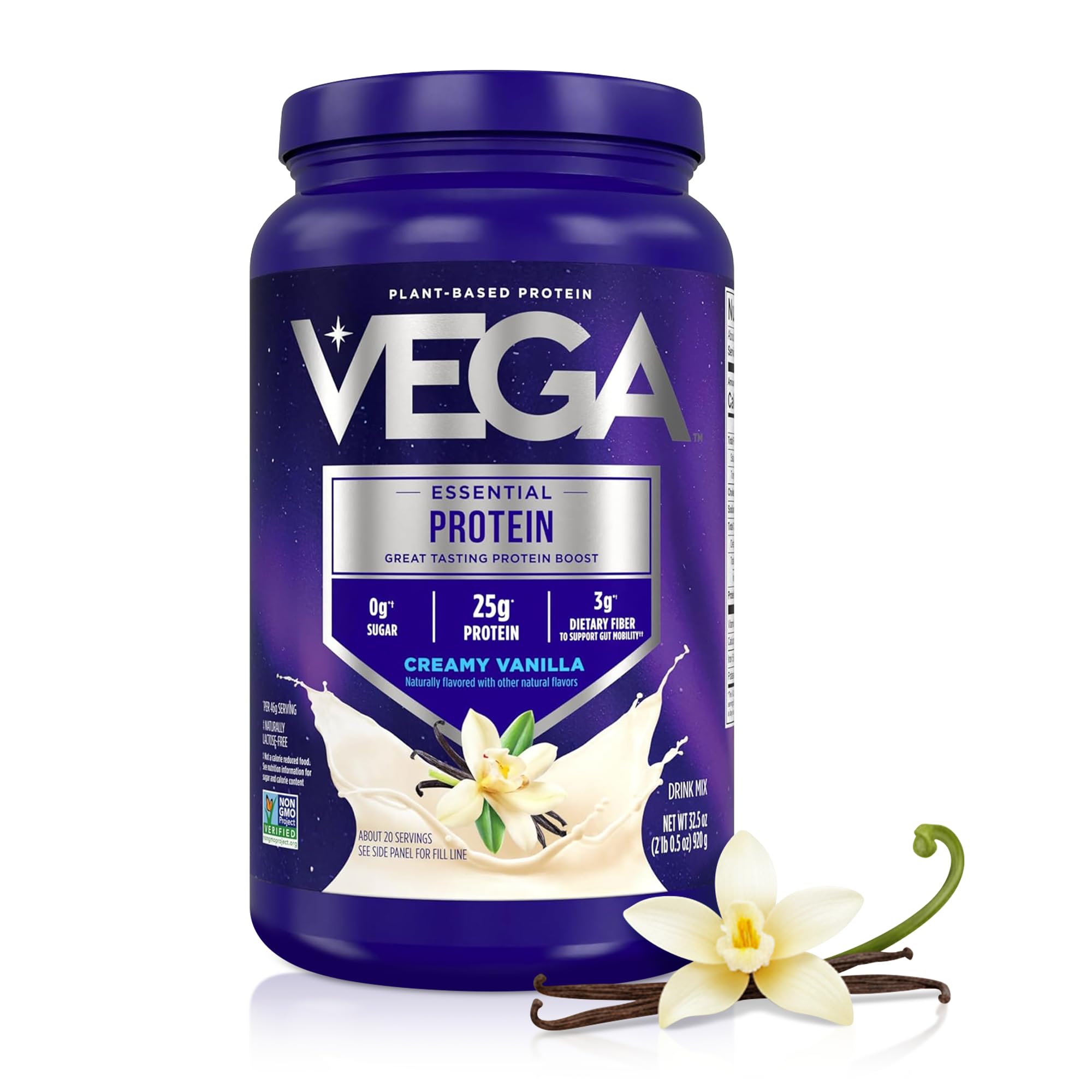Vega tarro frontal crema vainilla mostrando envase duradero y raciones