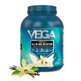 Vega tarro frontal sabor vainilla francesa, práctico y nutritivo