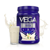 Vega polvo proteico textura cercana que muestra mezcla fina y fácil disolución