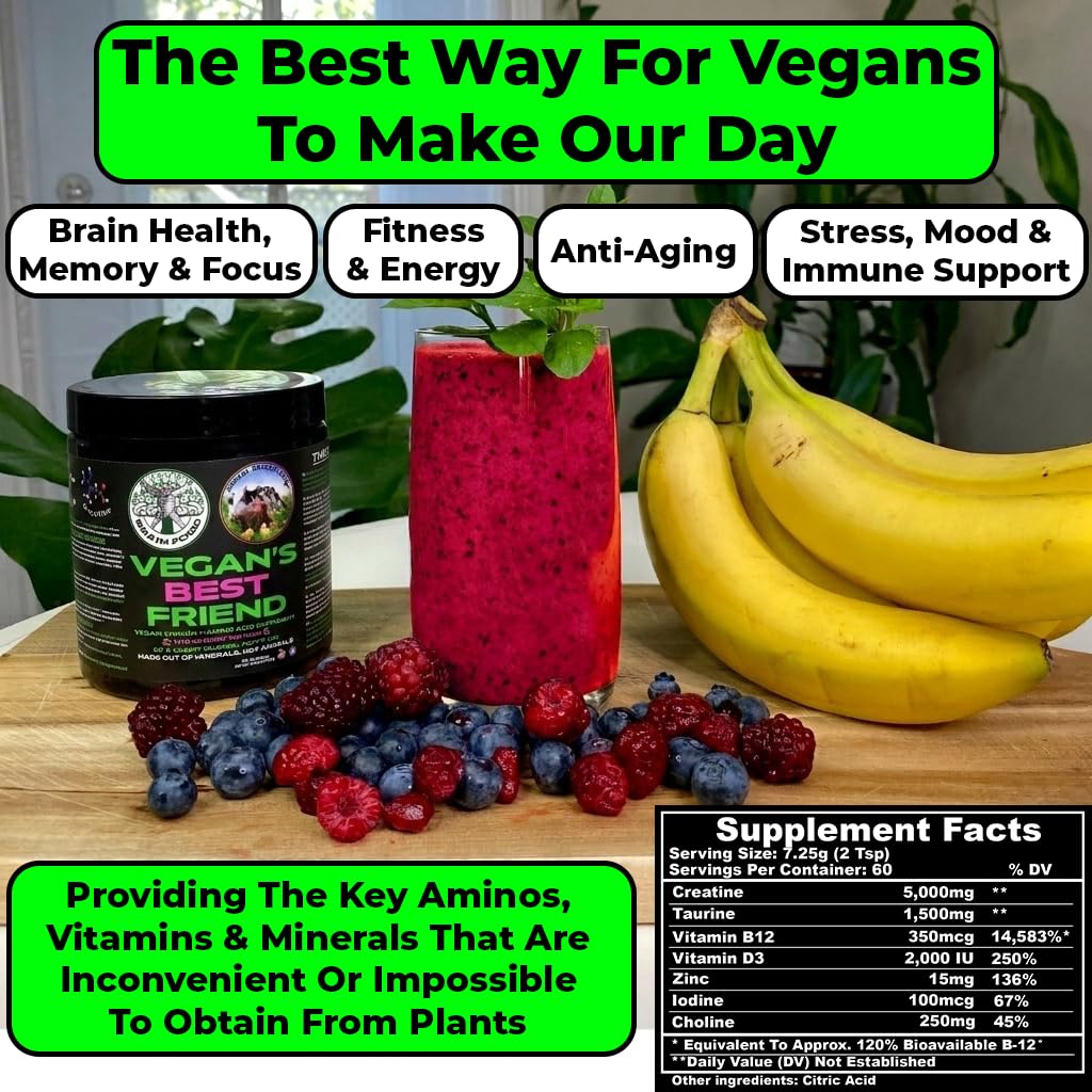 Vegan Brain Food batido en vaso, suplemento vegano para enfoque