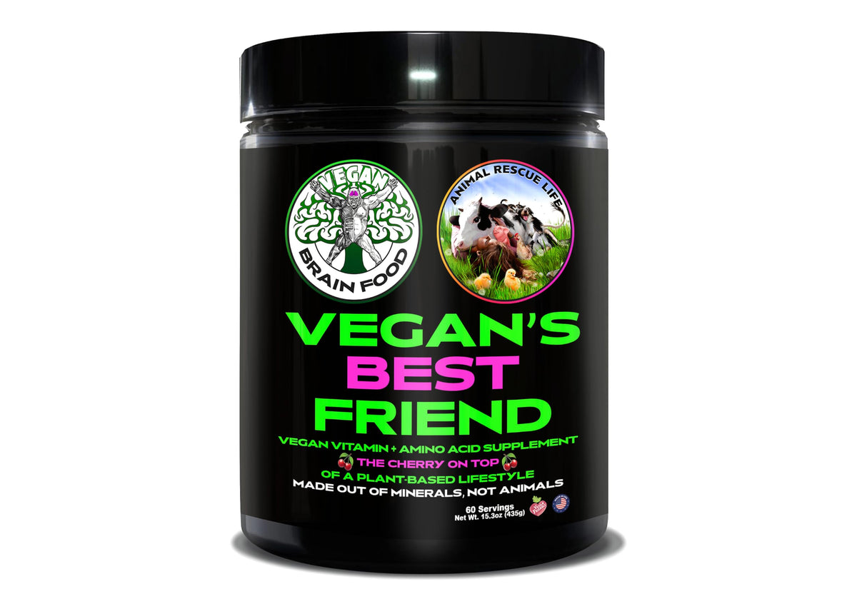 Vegan Brain Food frasco frente mostrando diseño y conveniencia
