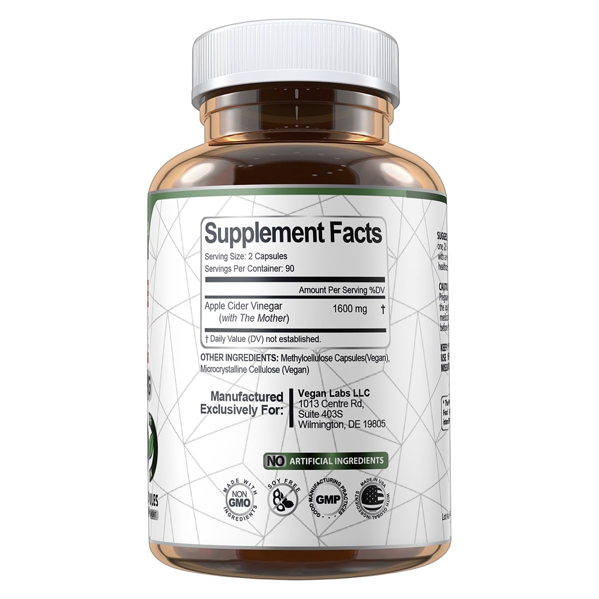 Vegan Labs detalle de la etiqueta que destaca 1600 mg por porción
