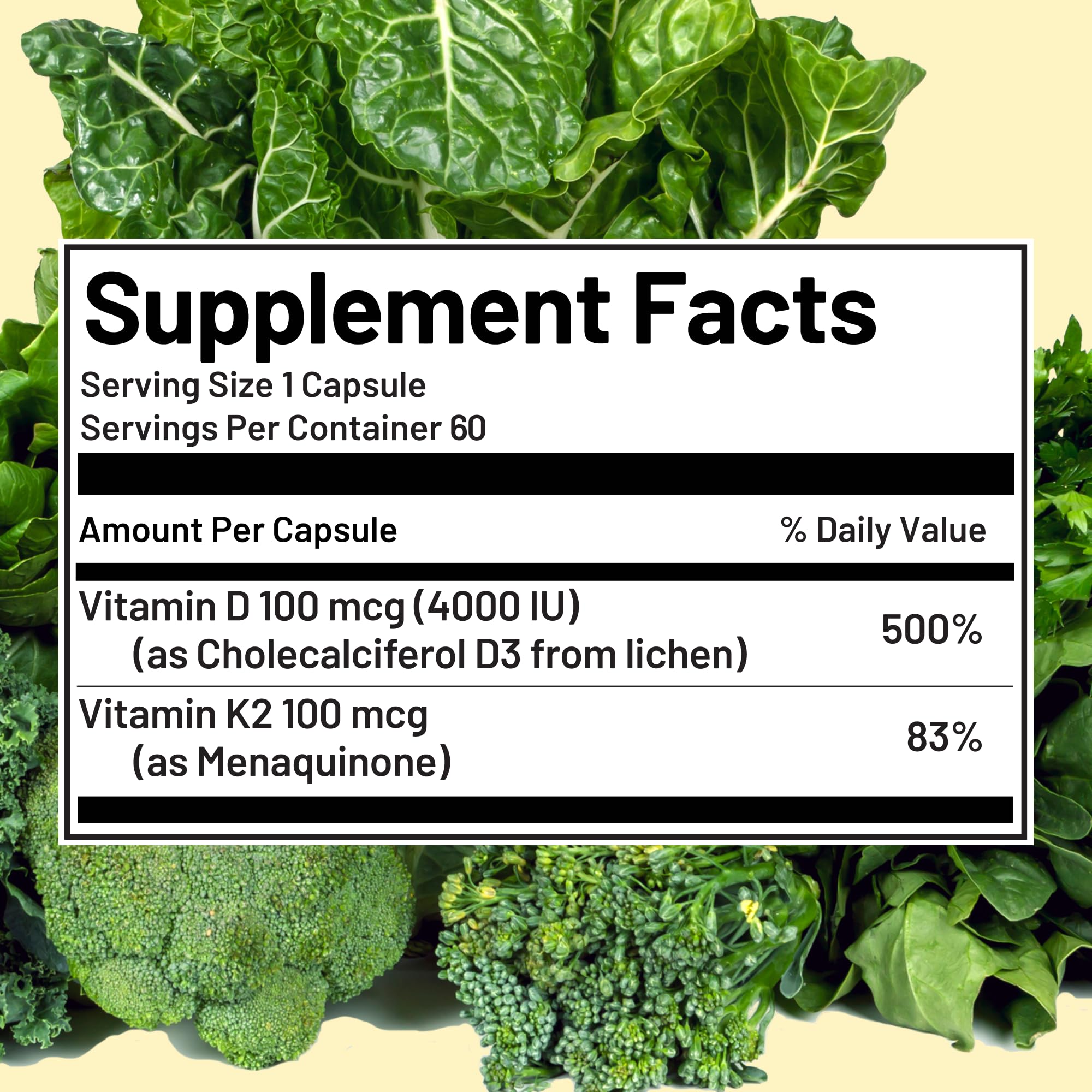 Vegan Vitality etiqueta informativa con ingredientes y dosis claras