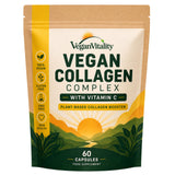 Vegan Vitality botella frontal mostrando etiqueta y beneficios veganos