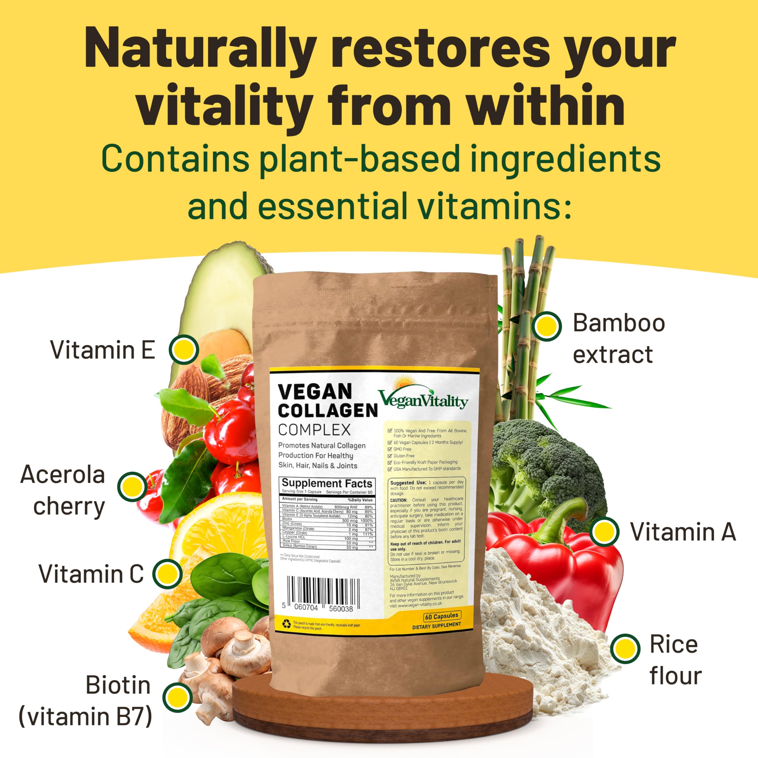 Vegan Vitality ingredientes vegetales como bambú y extractos frutales